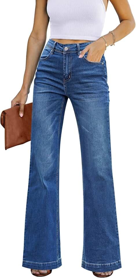 luvamia Schlagjeans mit hoher Taille für Damen, weites Bein, Denim-Hose, Stretch, Baggy-Jeans
