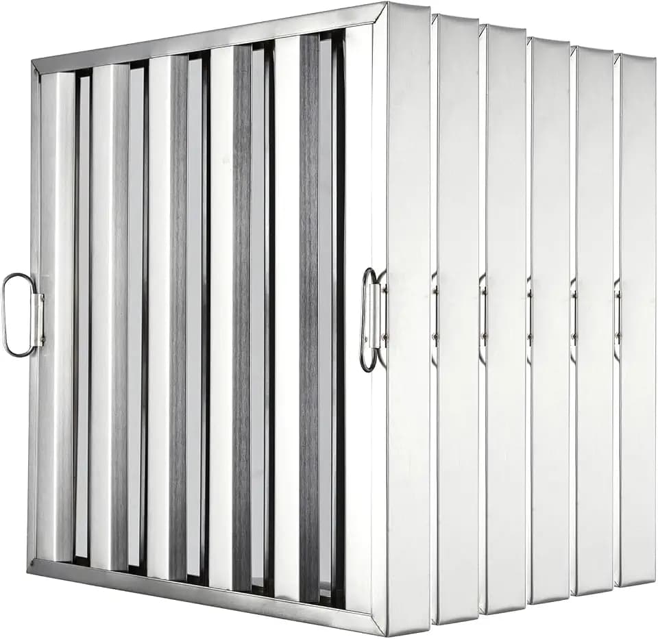 Hood Filters 19.5" x 24.5", Pack of 6, 430 Stainless Steel 5-Groove Baffle Filters for Restaurant Kitchen Commercial Exhaust Hoods