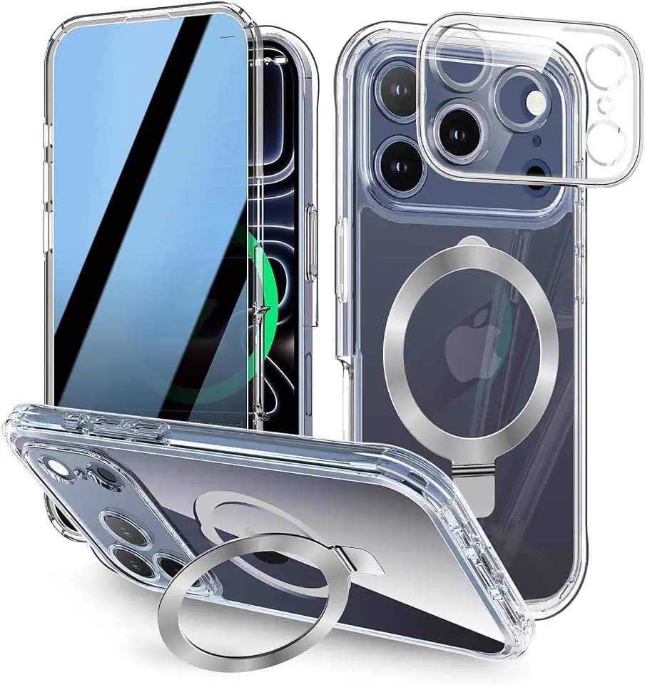 Privacy Case for iPhone 17 Pro Max with Magnetic Stand - Clear