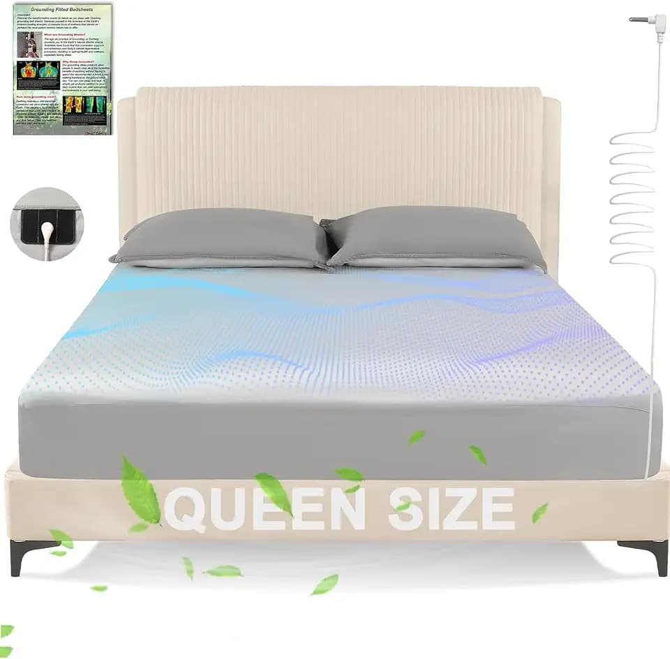 Grounding Sheets Queen, 90% Organic Cotton 10% Pure Silver Fiber Conductive Grounded Sheet, Deep Pocket Grounding Sheet for Pain Relief & Healthy Sleep Therapy, Gray