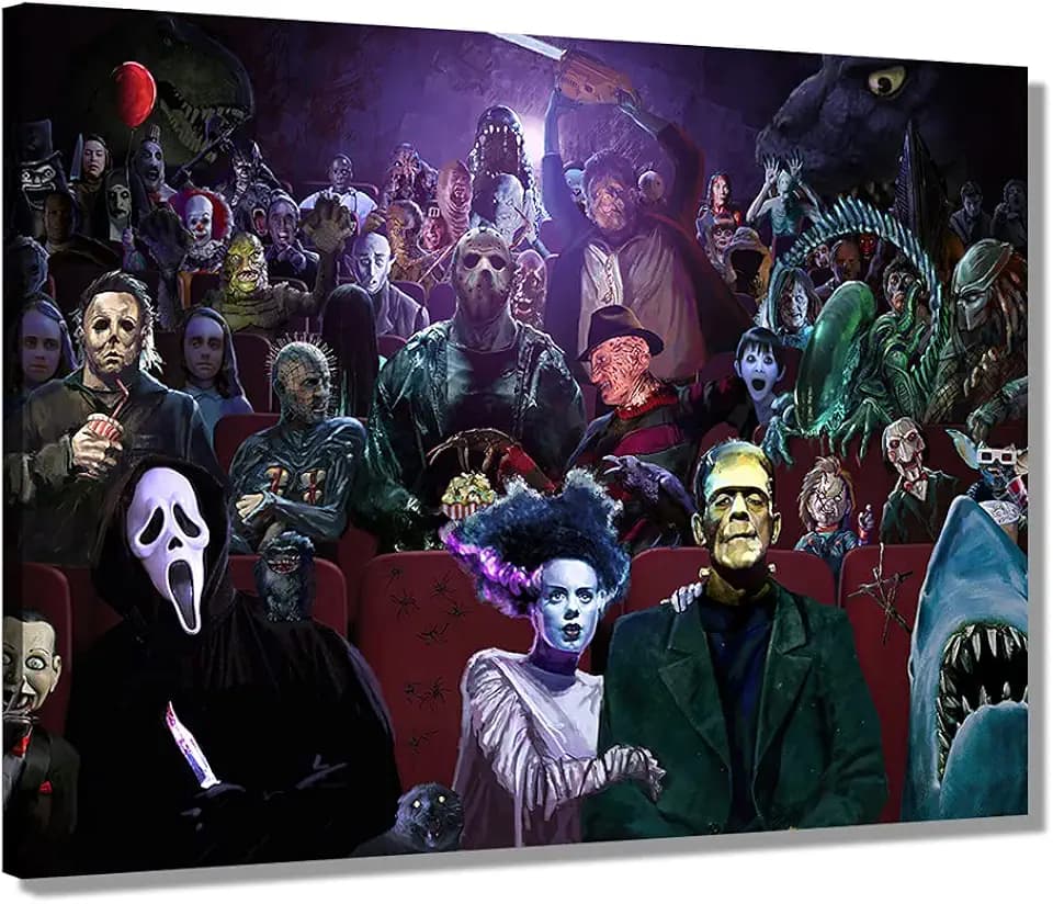 ZHONGYUTONG Horrorfilm-Poster auf Leinwand, Wandkunst, Dekordrucke, Malerei, Poster, Dekoration, Rahmen, Bild, Wohnzimmerwand (30,5 x 45,7 cm, Kunstwerk - 02)