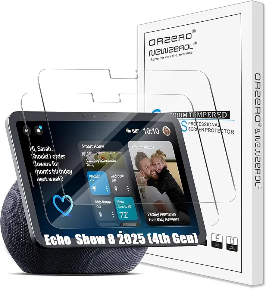 2 Pack) Orzero Tempered Glass Screen Protector for Echo Show 8 2025 (4th Gen) 8.7" / XiaoDu K16 – 9H Hardness Anti-Scratch Shield, Ultra-Thin HD Clarity for Smart Kitchen Displays, Bubble-Free Installation Kit