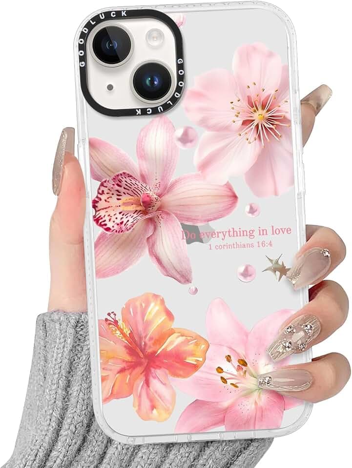 Yoedge Handyhülle für iPhone 15 Hülle mit Hibiskus Blumen Muster | Aesthetic Meerestier Sommer Bunt Design Case Mädchen Geschenk Schutzhülle, Transparent Silikon Kratzfest Cover, Rosa 03