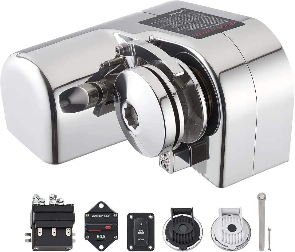 VEVOR Elektrische Angelwinde, 12 V DC 600 W, Ankersysteme passend für 1/4-Zoll-Ketten und 9/16-5/8-Zoll-Nylonseile, Max. Zugkraft 260 kg, Konstruktion aus Edelstahl 316, für Boote 7–9 m