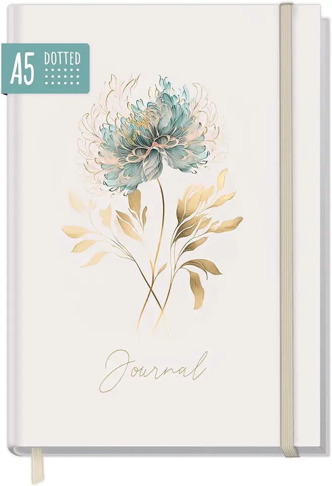 paper&you® dotted Journal A5 mit Gummiband "Golden Flower" 156 Seiten, Notizbuch gepunktet, Tagebuch - nachhaltig & klimafreundlich