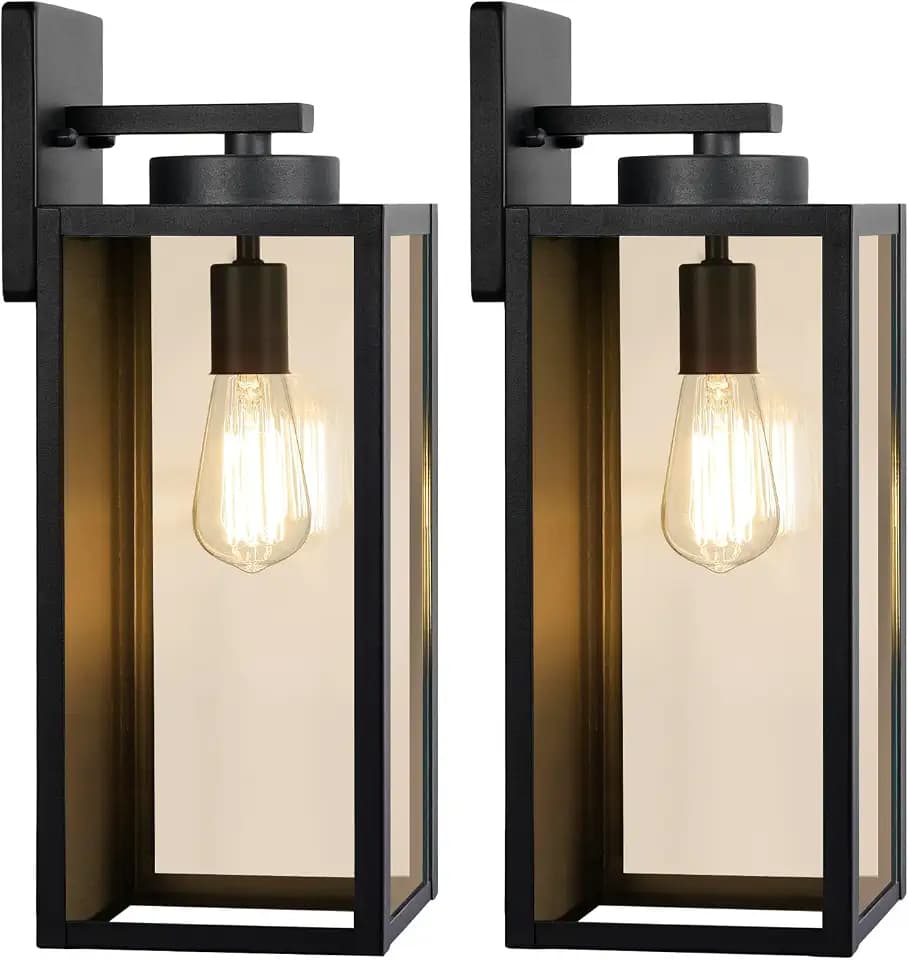 BesLowe 15’’ Large Outdoor Wall Lights, Modern Black Exterior Wall Lanterns