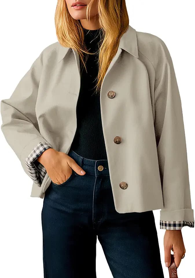 Tankaneo Womens Cropped Trench Coat Lightweight Single Breasted Jackets