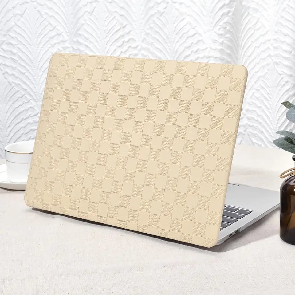 Seorsok Compatible with MacBook Air 13 Inch Case2022 2021 2020 2019 2018 Release A1932 A2179 M1 A2337,Elegant Leather Plastic Hard Shell Case Transparent Keyboard Cover,Khaki PVC Grid No Logo Cutout