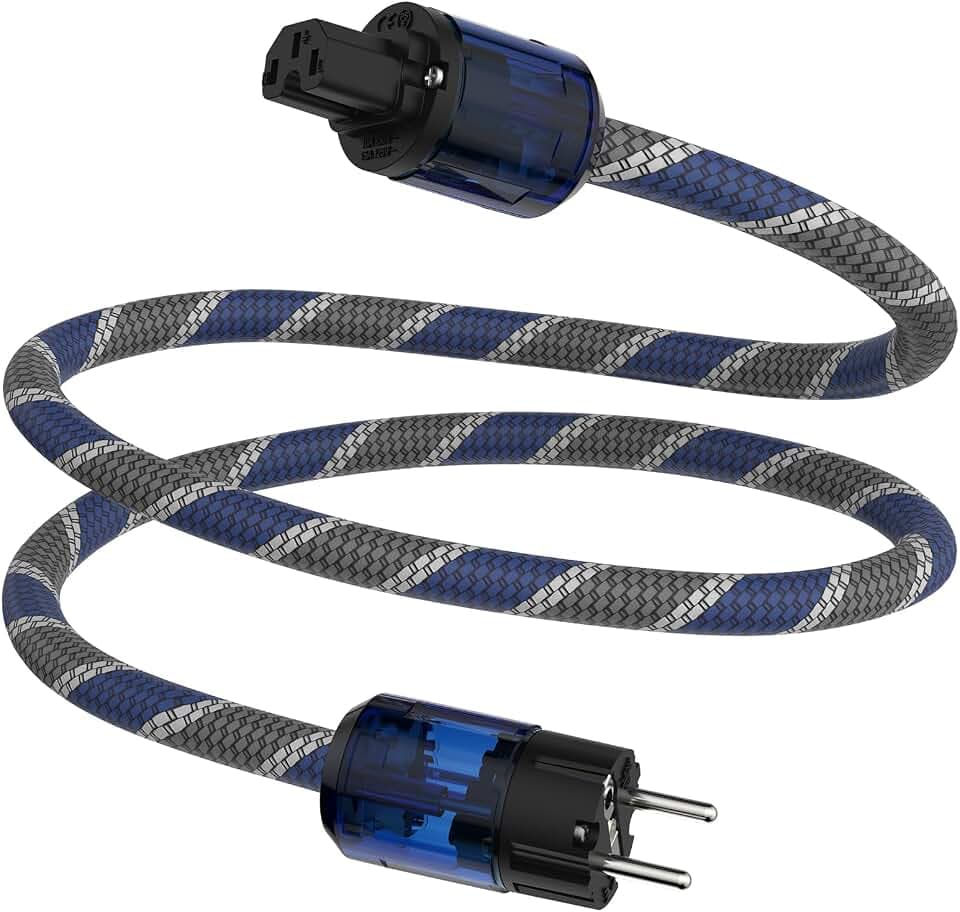 Tertullus HiFi High End Netzkabel C15 Stromkabel HiFi Audio kaltgerätekabel Mit Schukostecker & Kaltgerätestecker (P037 Blaugraues Netz, 1.5m)