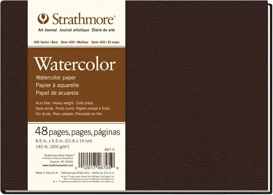 Strathmore 400 Series Hardcover Watercolor Art Journal, 140 lb. Cold Press, 8.5 X 5.5 inches, White, 48 Pages (467-5)