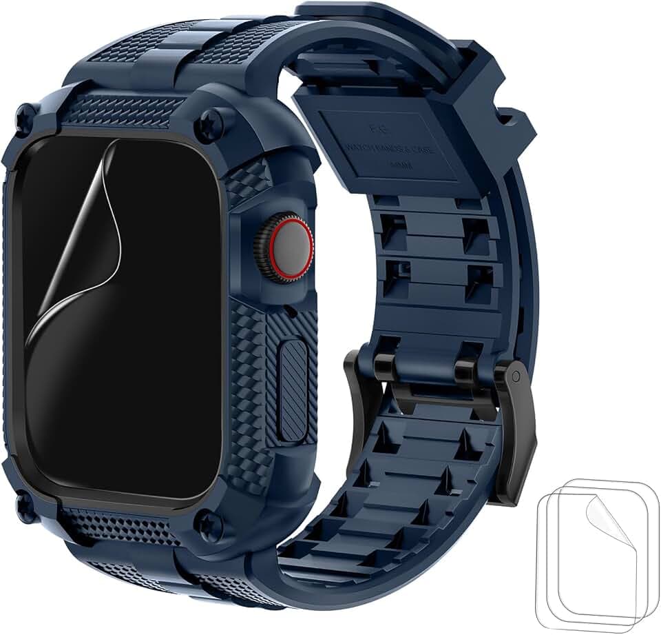 Wristitani Uhrenarmband mit Bumper Hülle Kompatibel mit Apple Watch Series 9/8/7/6/SE/5/4, Schutzhülle Integriertes Uhrenarmband für iWatch, Apple Watch Band 44/45 40/41 mit Displayschutzfolie