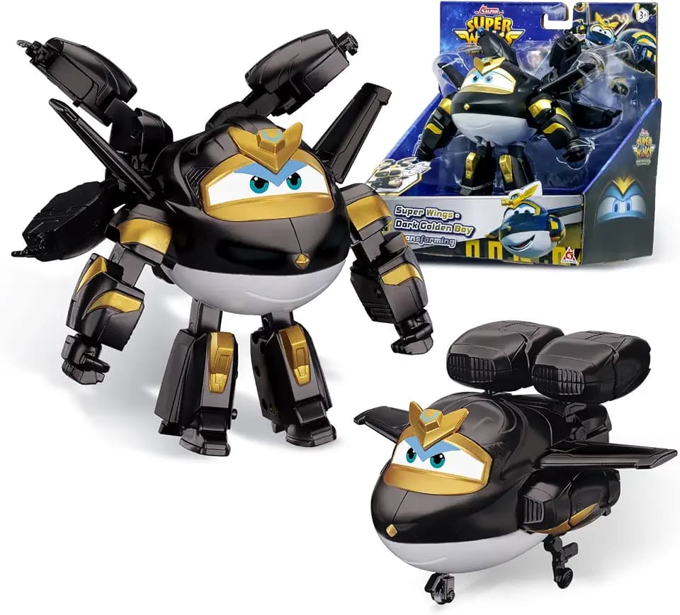 Super Wings Transformable Toys, 5 in Dark Golden Boy Airplane Robot Toy