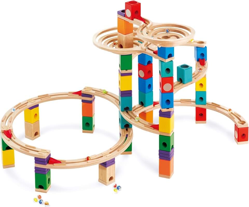 Hape Quadrilla Cyclone Wooden Marble Run Race Maze Construction Building Set| STEM Educational Learning Toys for Kids