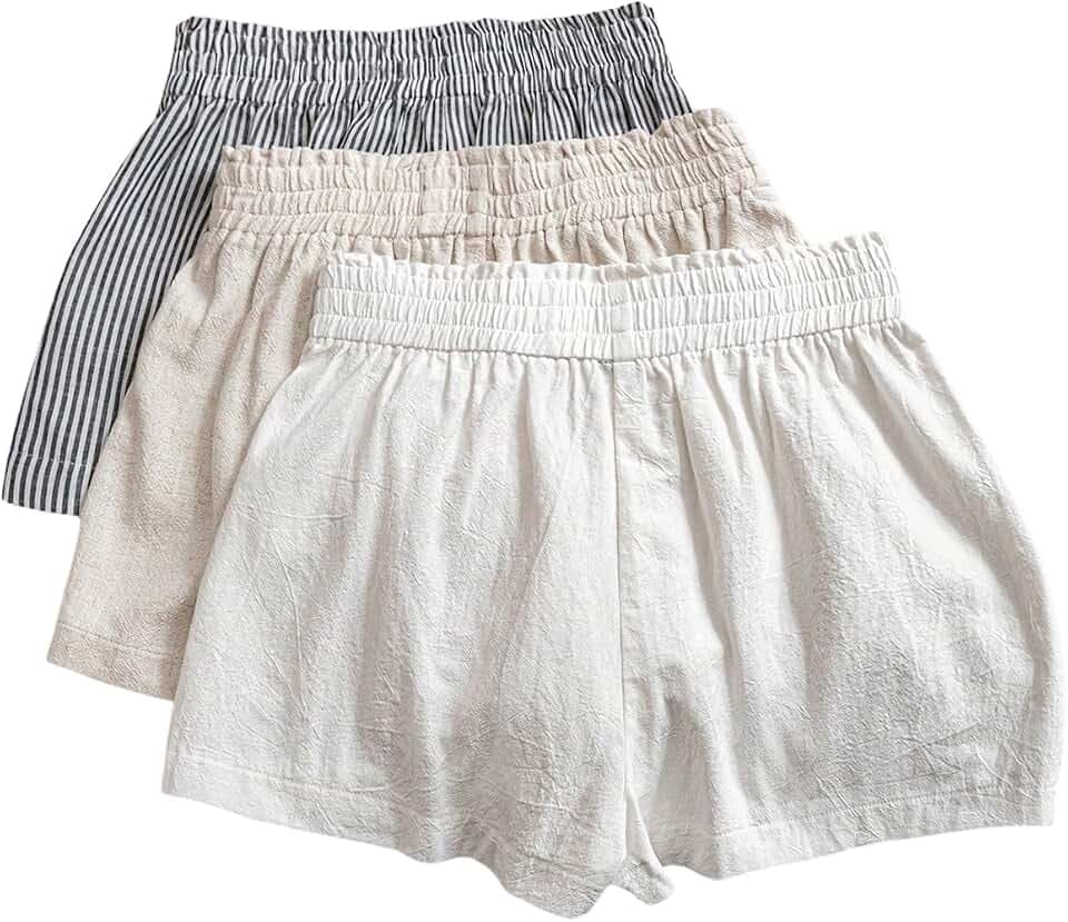 WDIRARA Women's 3 Pack Linen Shorts Comfy Lounge Shorts Sets