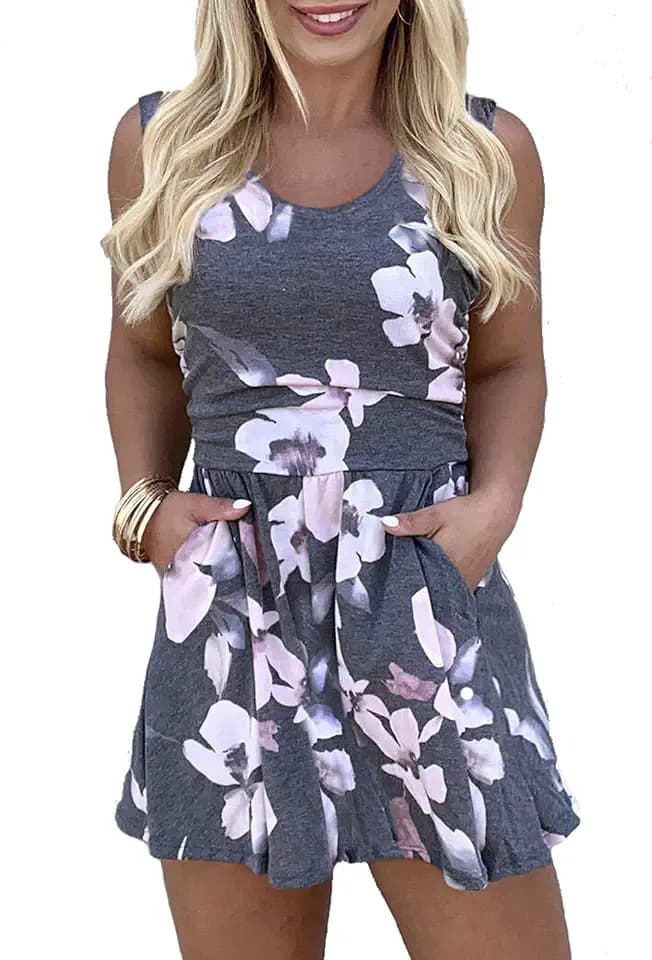 TAIUICY Women’s Off Shoulder Romper Floral Printed Strapless High-Waist Jumpsuit Tube Short Jumpsuit With Pockets