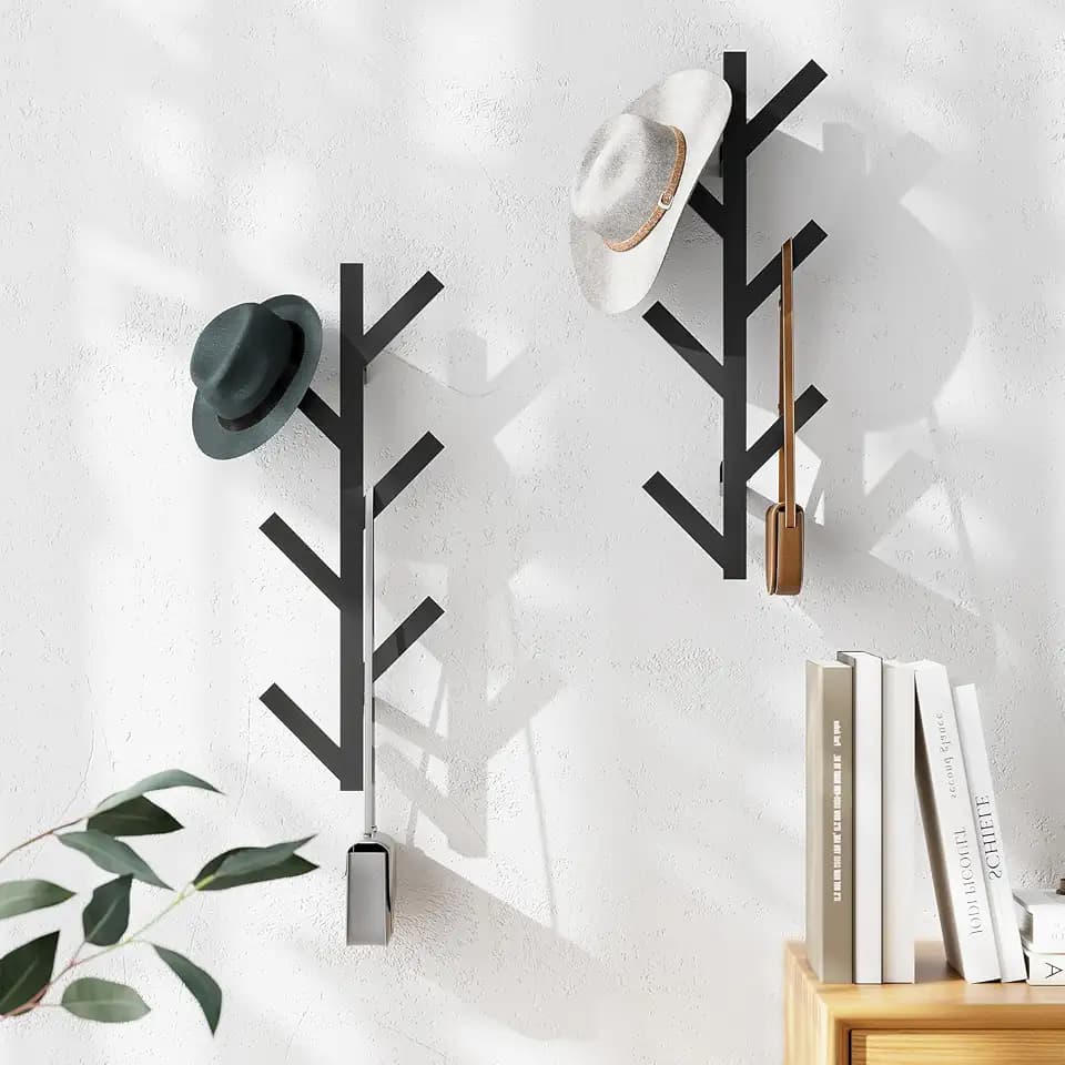 Garderobenhaken Metall Kleiderhaken Wand 2er Set - 41cm Vertikale Garderobenleiste mit 6 Haken, Garderoben Haken für Hängen Sie Jacken, Mäntel, Hüte, Schals und Handtaschen(Schwarz)