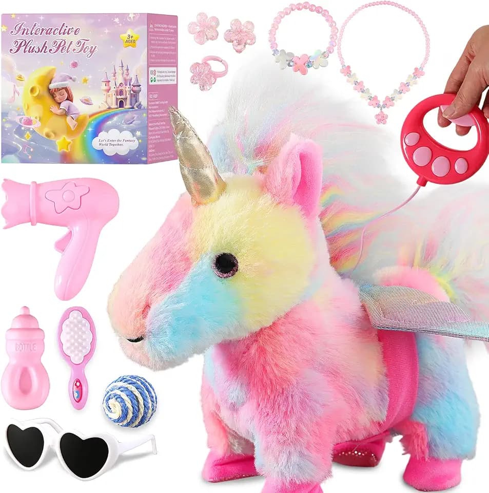 Marsjoy Buntes Einhorn Walking Set Singendes Plüsch Roboter Einhorn Realistische Plüschtier Fernbedienung Spielzeug