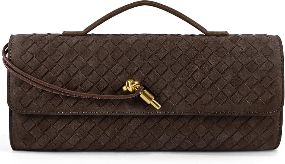 Jumping Deer Suede Woven Clutch Purses for Women, Formal Satchel Crossbody Purse Shoulder Handbag Party Bag Evening Bag, Coffee