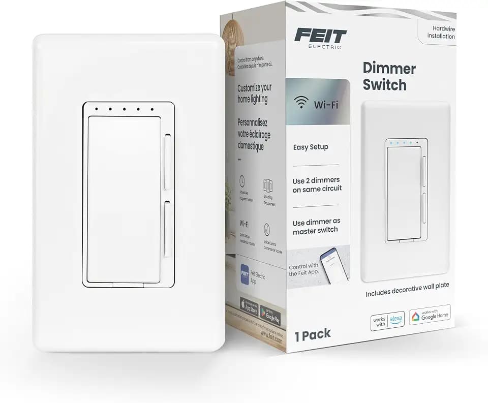 Feit Electric Smart Dimmer Switch, Neutral Wire Required for Installation, Compatible with Amazon Alexa and Google Assistant, Smart Dimmer Light Switch, White, Model:DIM/WiFi