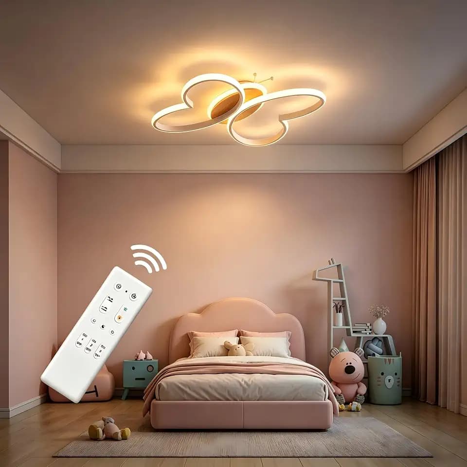 Kinderzimmer Lampe Decke, 38cm Kinderzimmerlampe Mädchen, 40W LED Deckenlampe Kinderzimmer mit Fernbedienung mit Nachtlichtfunktion, Schmetterling Deckenleuchte(Weiß)