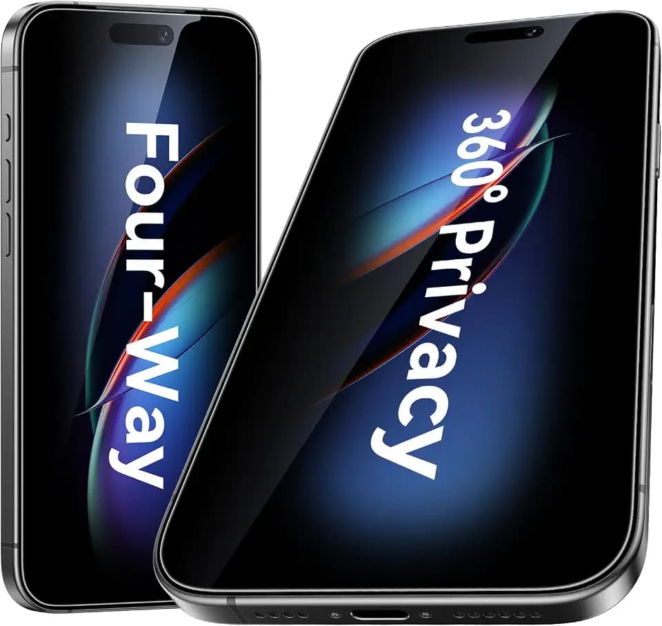 Esanik 2-Pack for iPhone 17 Pro Max 360° Privacy Screen Protector - 4-Way Anti-Spy Tempered Glass, Shatterproof, Anti-Peep, Scratch Resistant, Easy Installation Frame Included