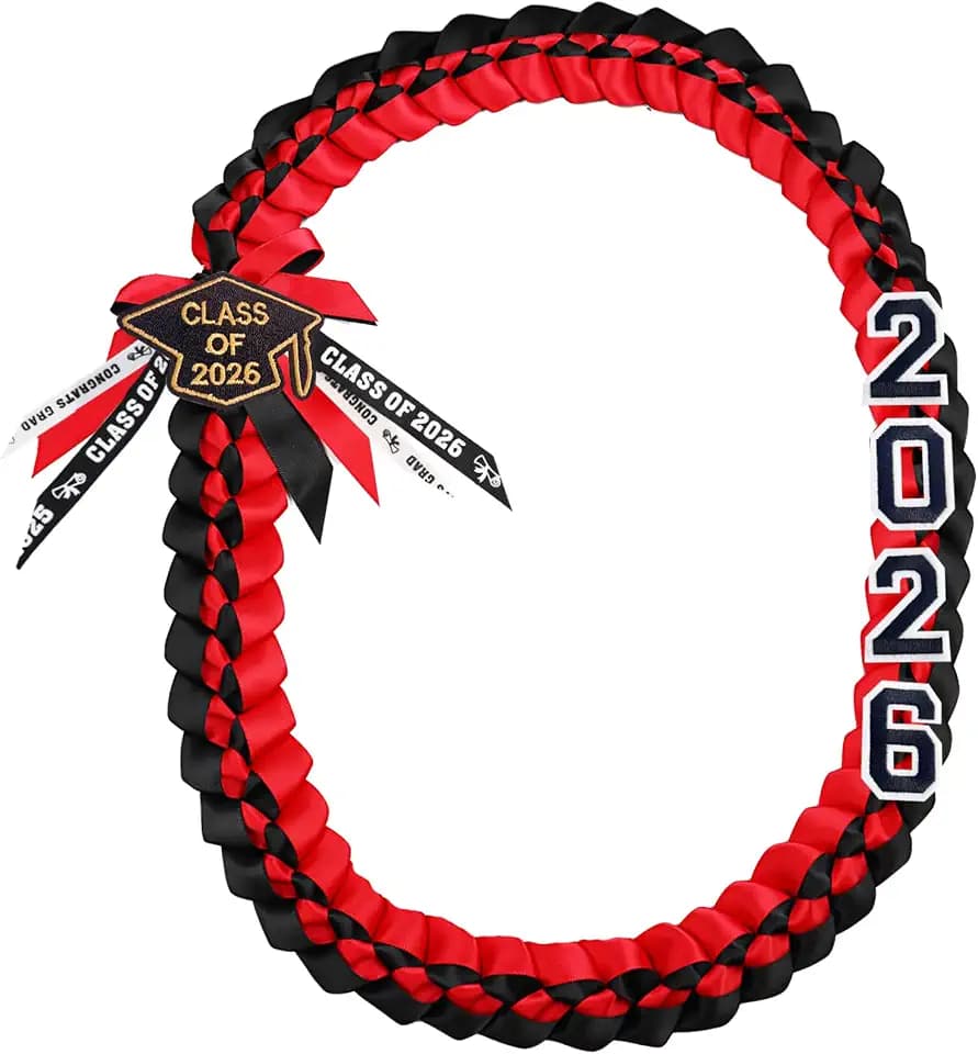 Class of 2027 Graduation Honor Ribbon Leis Braided Necklace for College Student School Grad Party Supplies (BlackRed, 2026)