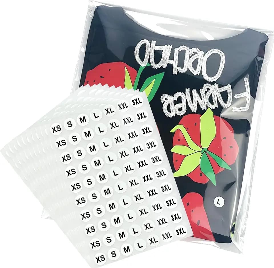PigPotParty Clear Plastic T Shirt Bags with Size Stickers, 10x13in, 100 Pcs
