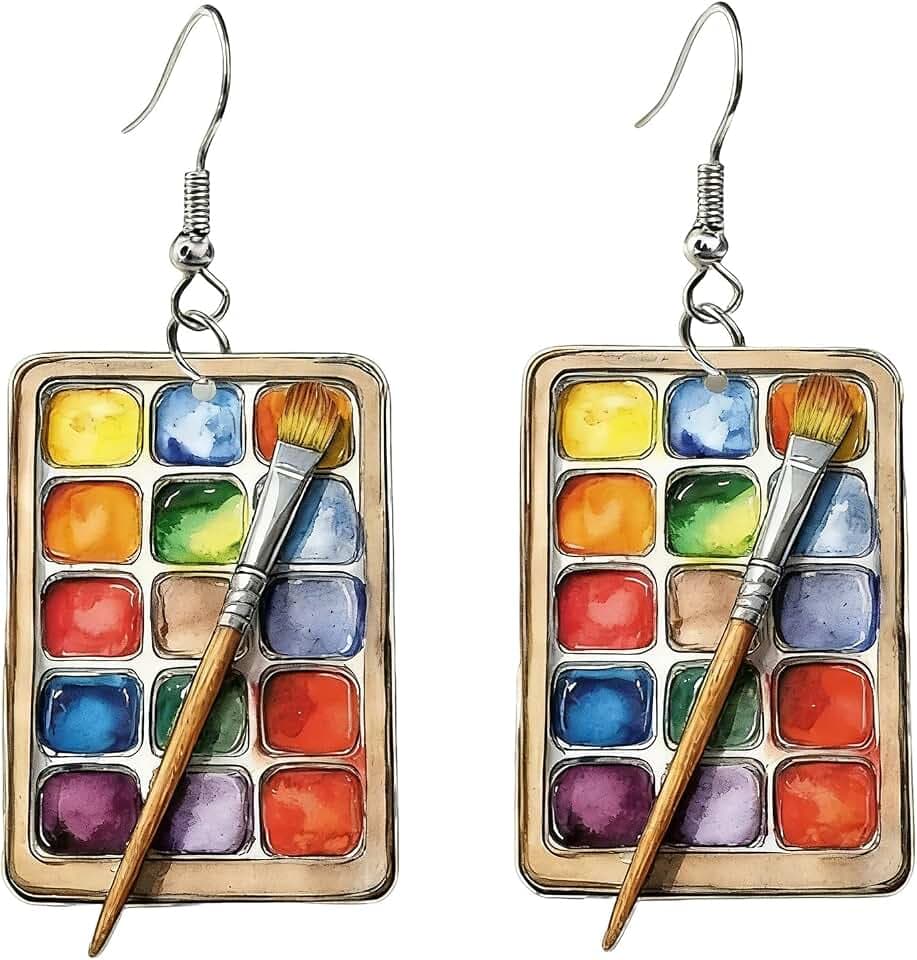 Watercolor Paint Box Paintbrush Earring,Acrylic Artistic Dangle Earring