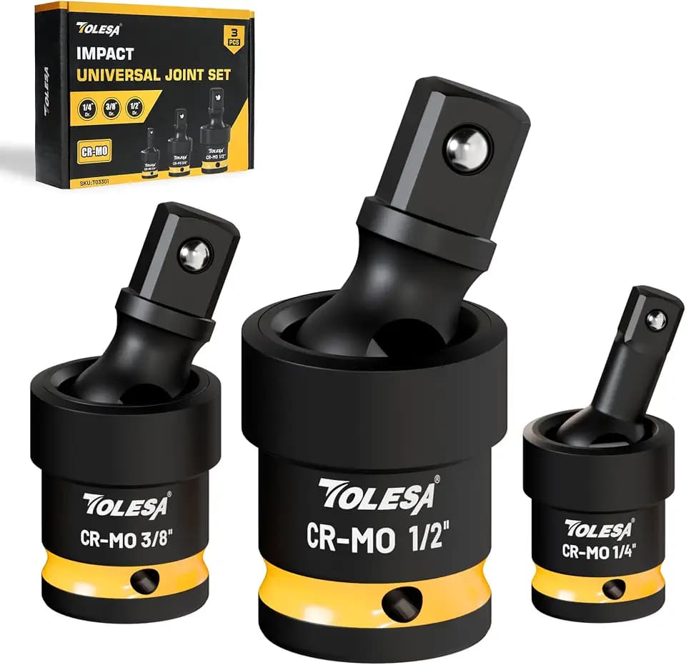 TOLESA Swivel Socket Set, Impact Universal Joint-Socket Set, 1/2", 3/8", 1/4" Flexible Socket Swivel Set Premium CR-MO Steel U Joint Adapter Wobble