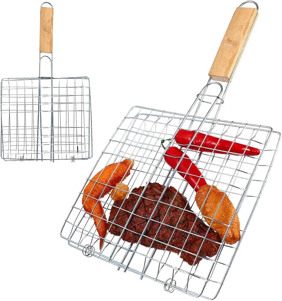 Happyyami Stainless Steel Barbecue Grill Fish Basket Grill Fish Basket for Grilling 14.96 X 8.66 X 0.59 in Mesh Wire Clamp Portable Barbecue Net Clamp for Camping Party Gathering