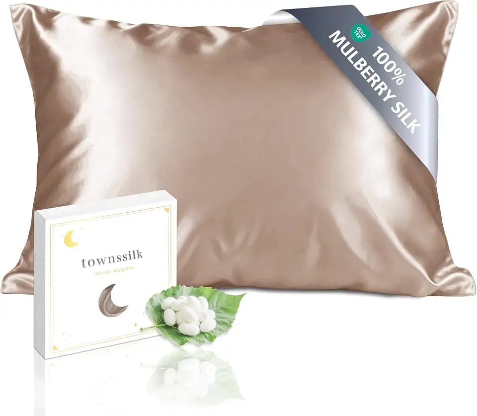 townssilk Kissenbezug Seide 100% 19mm Pure Maulbeerseide,Beidseitig Seide,für Haar Haut Gesundheit,kopfkissenbezug Seide,verstecktem Reißverschluss 600 Fadenzahl,1Stück,40x70cm,LightBronze
