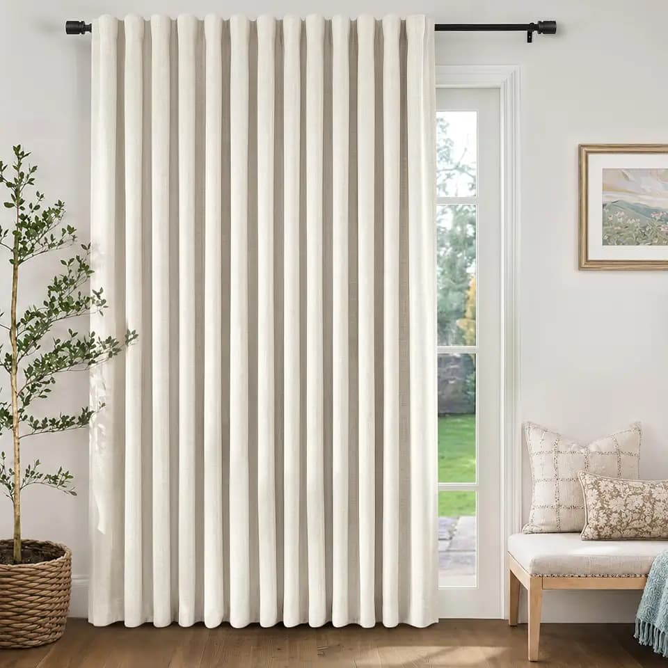INOVADAY 100% Blackout Sliding Door Curtains, 1 Panel, W100xL84, BeigeWhite