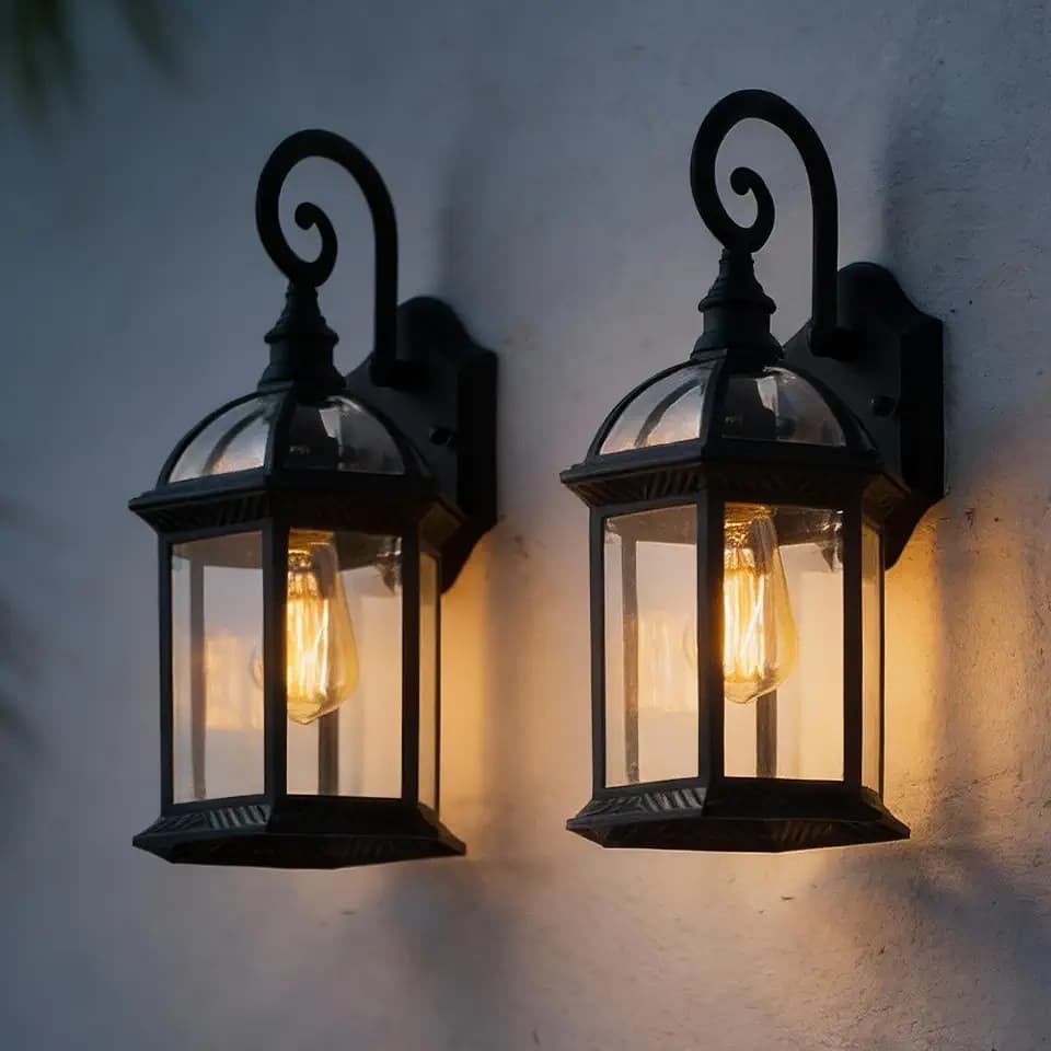 mirrea 15.5" Outdoor Porch Sconce Lights, Matte Black, Set of 2
