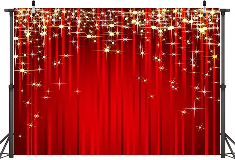 Red Gold Backdrop for Photography Red Carpet Glitter Xmas Star Background