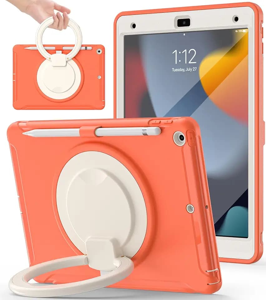 BATYUE Shockproof Case for iPad 9th 8th 7th Gen 10.2 Inch, Coral Orange