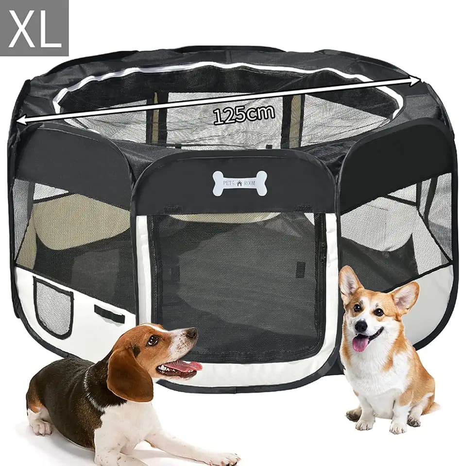 MC Star Oxford Welpenauslauf faltbar Welpenlaufstall Tierlaufstall für Hunde Hasen Meerschweinchen Katzen für innern oder außen, 8 Elemente,125 x 125 x 64cm,Schwarz