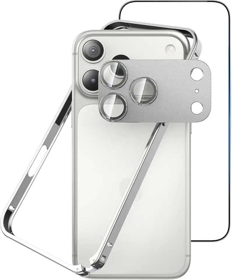 Metal Bumper Case for iPhone 17 Pro Max, Aluminum Frame Slim Case [Separate Metal Lens Protector] [HD Tempered Glass Screen Protector] [Hippocampal Buckle Design] Cover for iPhone 17 Pro Max 6.9 Inch