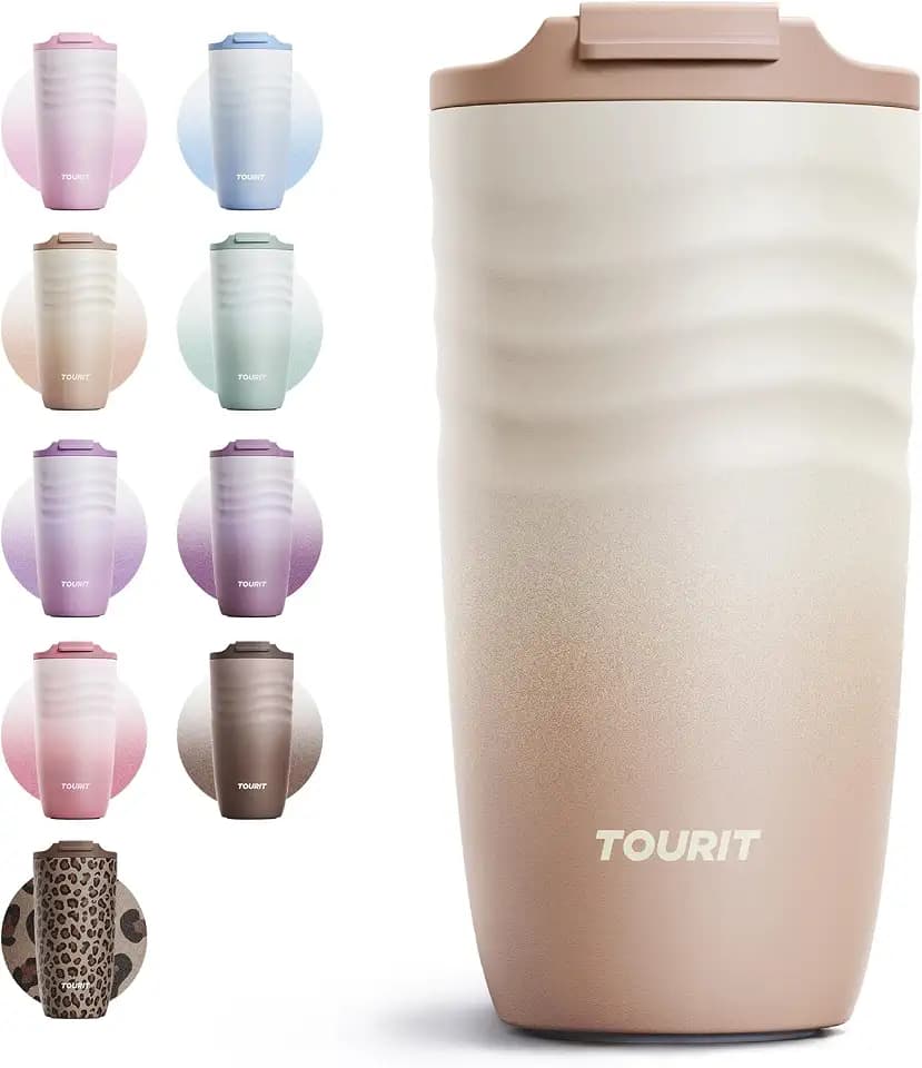 TOURIT 16 oz Insulated Travel Coffee Mug Stainless Steel Tumbler, Khaki