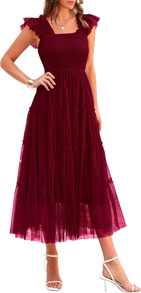 PRETTYGARDEN Women's Summer Smocked Midi Tulle Dress