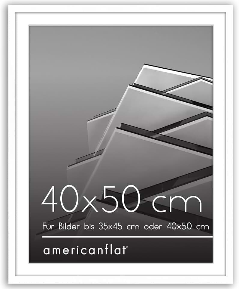 Americanflat Bilderrahmen 40x50 cm Weiß - Bilderrahmen 35x45 cm mit Passepartout - Fotorahmen mit poliertem Plexi-Scheibe