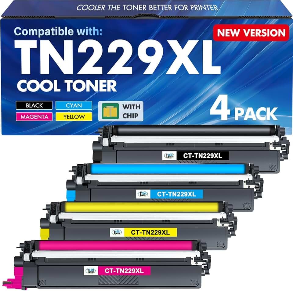 TN229XL TN229 229XL Toner Cartridges 4 Pack Compatible for Brother MFC-L3780CDW TN 229 TN-229XL TN-229 TN229XXL MFC-L3720CDW HL-L3280CDW HL-L3220CDW HL-L3300CDW HL-L3295CDW MFC-L8395CDW Printer