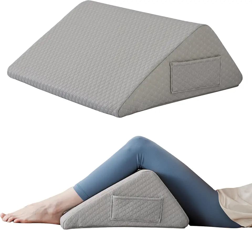 Ruqmuis Knee Pillow for Back Sleeping, 8” Knee Wedge Pillow to Elevate Knee, Leg Pillow for Back Pain Relief, Triangle Pillow, Leg Elevation Pillows for After Surgery, Blood Circulation, Grey