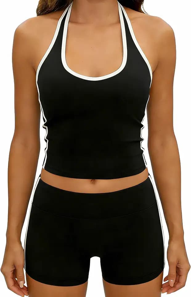 KIKIMINK Sport BH Sport-Set für Damen Tank Top Oberteil und Shorts Atmungsaktives Yoga-Oberteil für Sport und Fitness T-Shirt