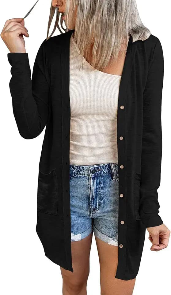 MEROKEETY Womens Summer Lightweight Long Cardigan 2026 Open Front Pockets