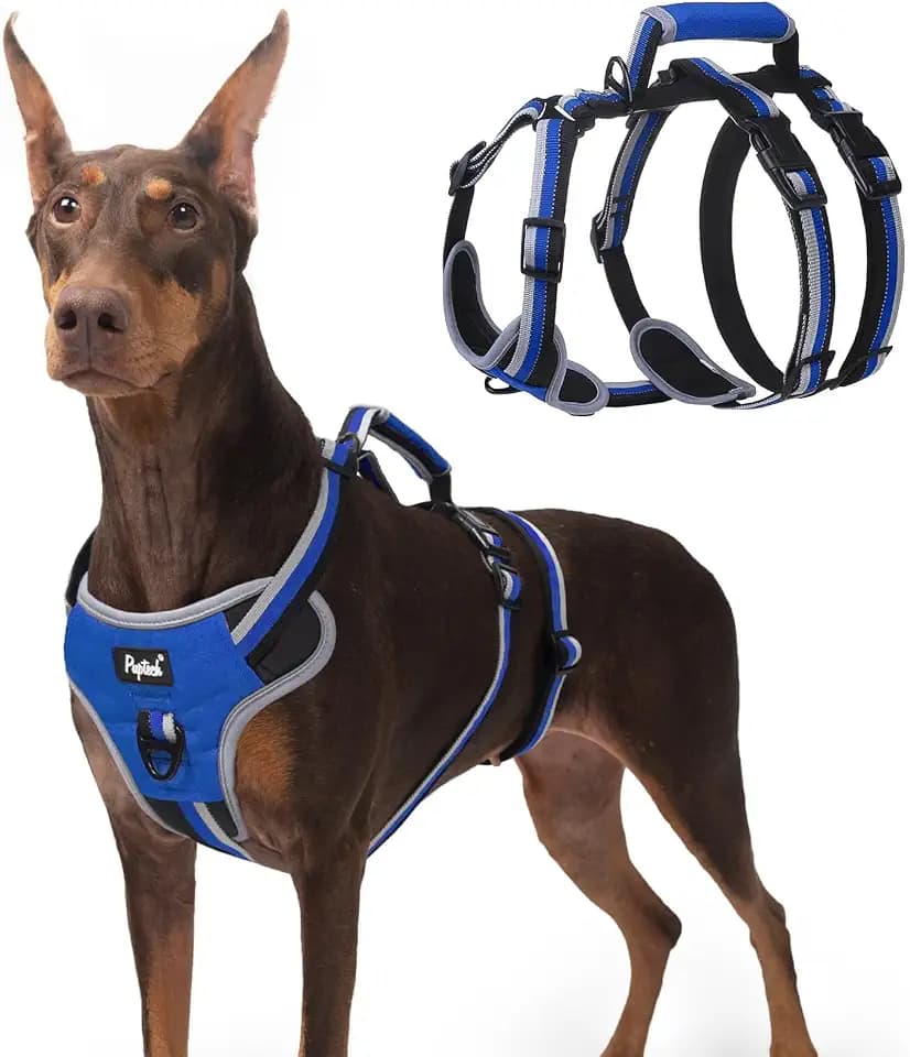 PUPTECK Escape Proof Dog Harness with Padded Handle, No Pull Pet Vest Harness Durable Reflective for Medium Large Dogs Walking Training and Running, Navy Blue, XL
