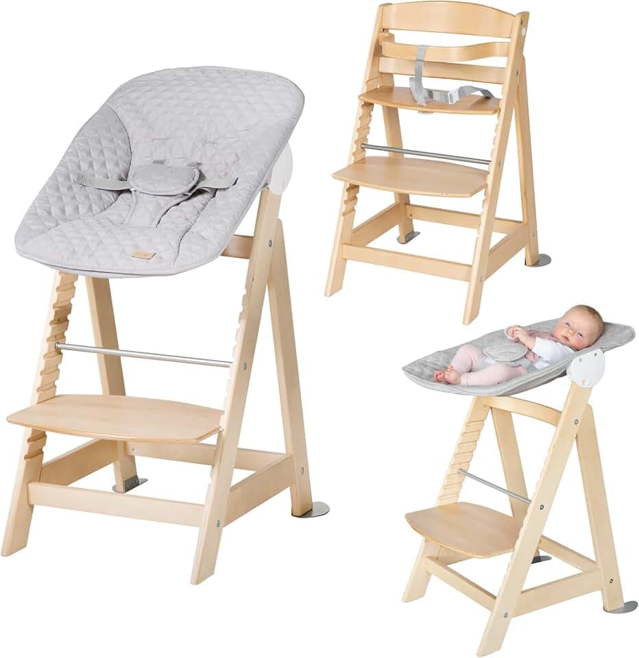 roba Born Up Treppenhochstuhl, Set 2in1, 'roba Style grau', Hochstuhl mit Liegefunktion, ab Geburt