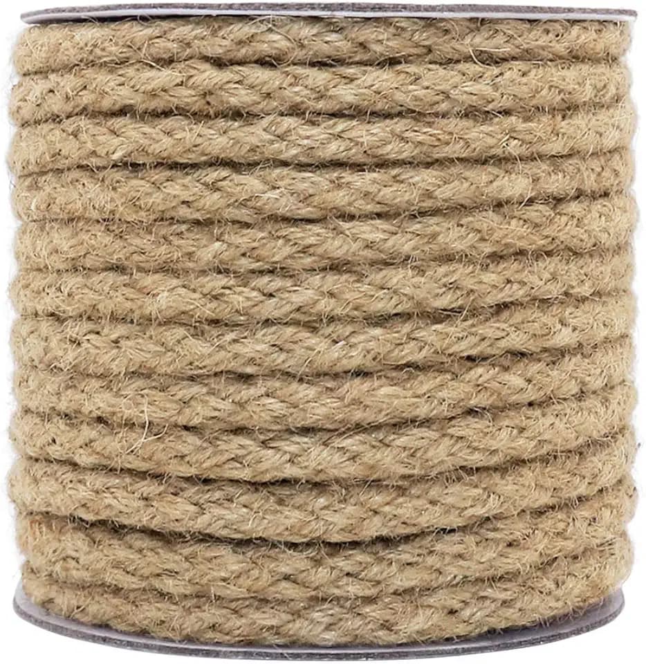 Tenn Well 8mm Jute Rope, 52 Feet Braided Jute Cord Thick Twine Rope for Crafting, Cat Scratching Post, Gardening, Farmhouse Decor, Home Decor