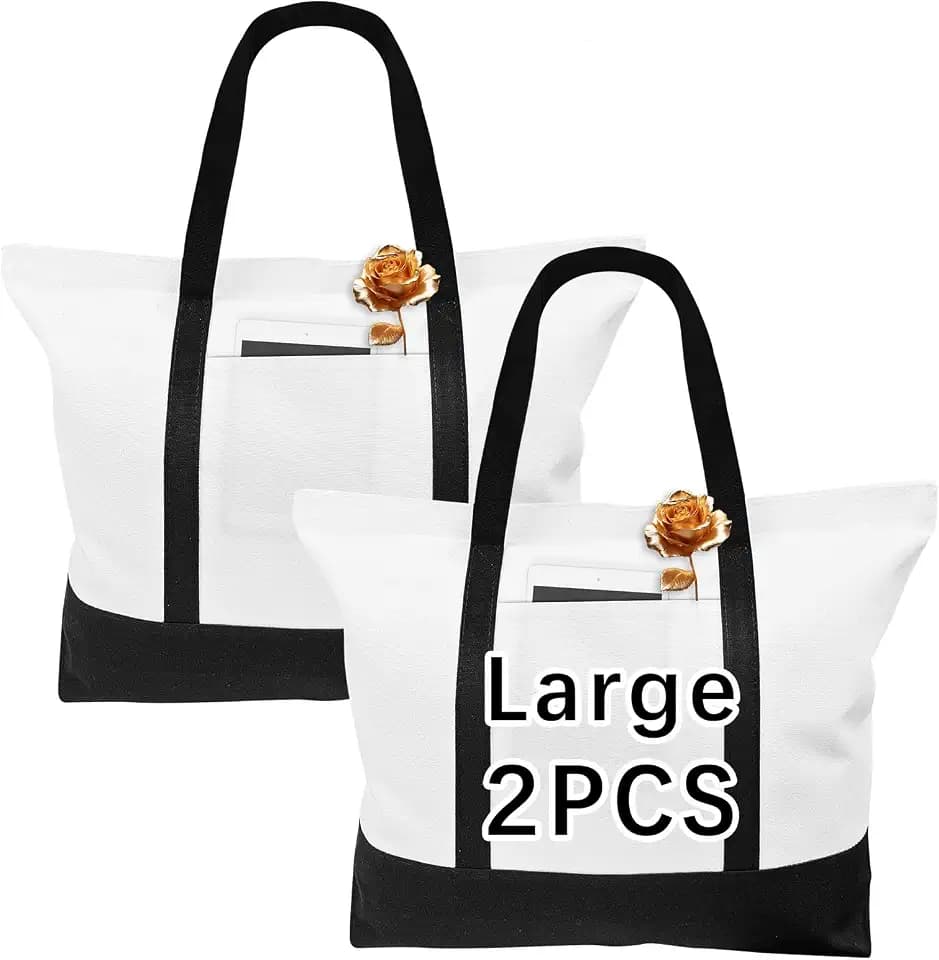 OKBA Stylish canvas tote bags for women,blank large size tote bag With zipper,tote bag with pockets