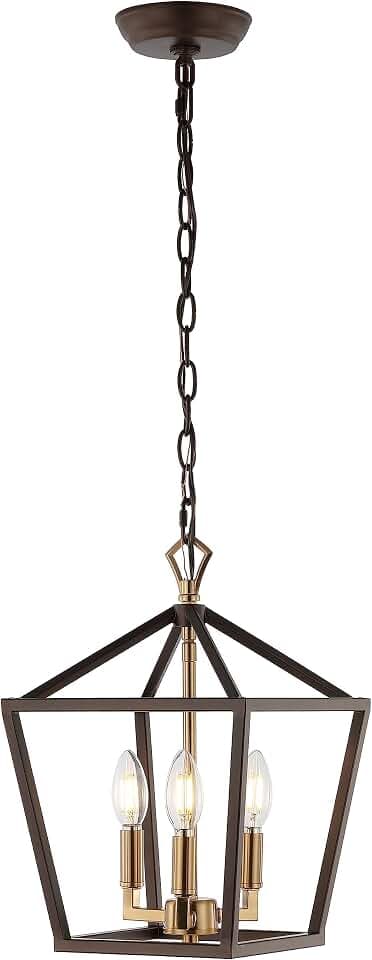JONATHAN Y Ojai Pagoda Pendant Lantern 10", Oil Rubbed Bronze/Brass Gold