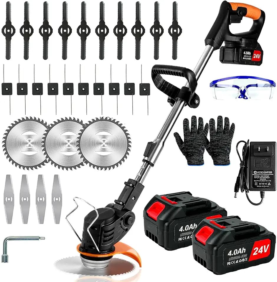 Weed Wacker Cordless,24v Electric Weed Eater Battery Powered, 3 in 1 Lightweight String Trimmer with Blade & 2 4.0 Ah Batteries & Charger, Grass Trimmer for Women, Lawn Care,Garden, Yard (Orange-b)